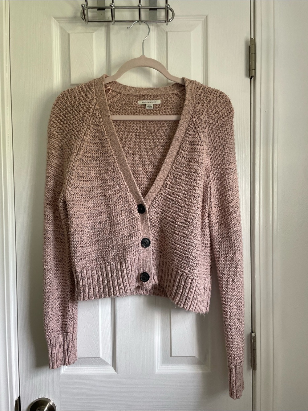 American Eagle Outfitters Blush Pink Knit V-Neck Button Cardigan